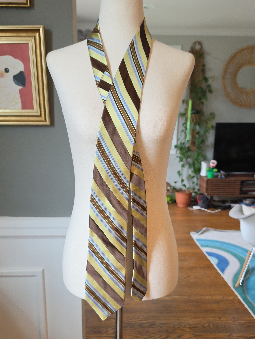 Ted Baker Olive, Brown & Light Blue Striped Silk Tie